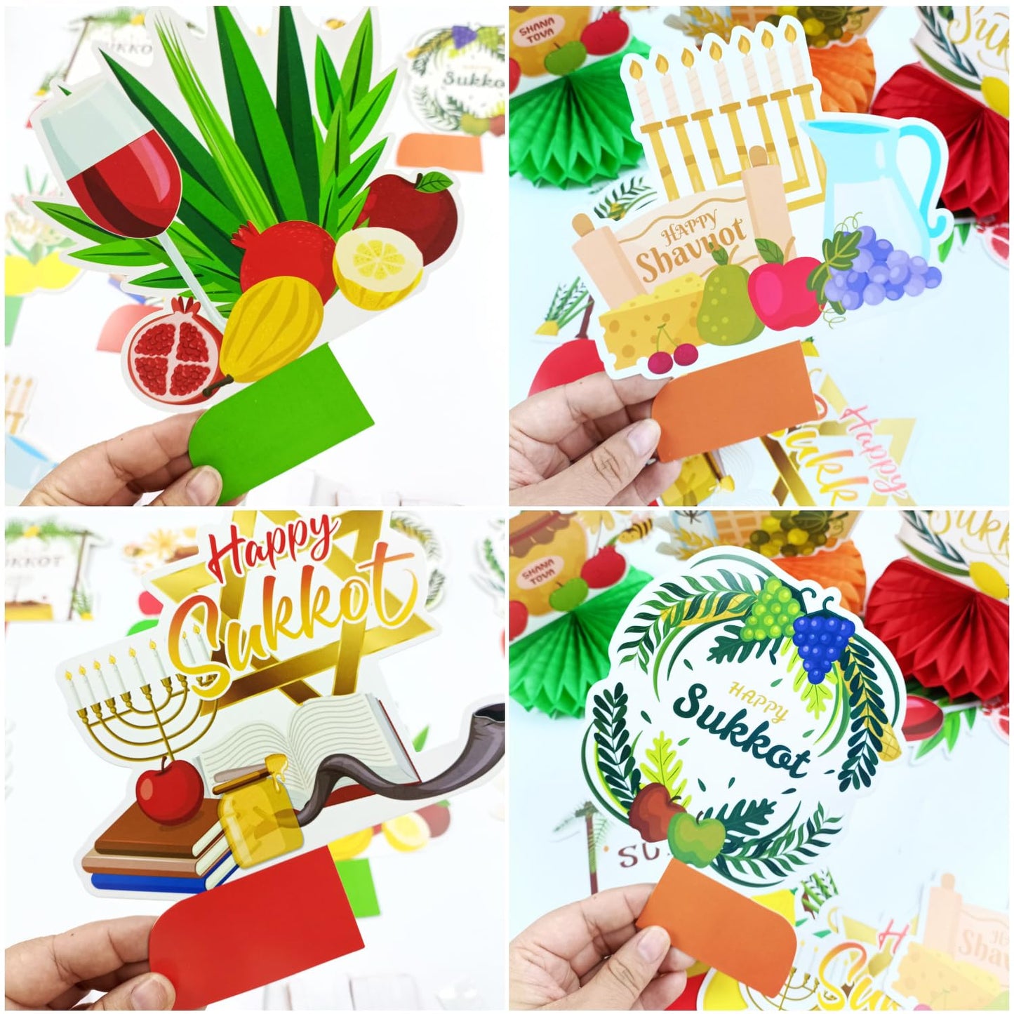 LOONELO 9 Pcs Happy Sukkot Honeycomb Centerpieces, Sukkot Table Decorations Table Toppers Party Decorations for Jewish Holiday Celebration Festival