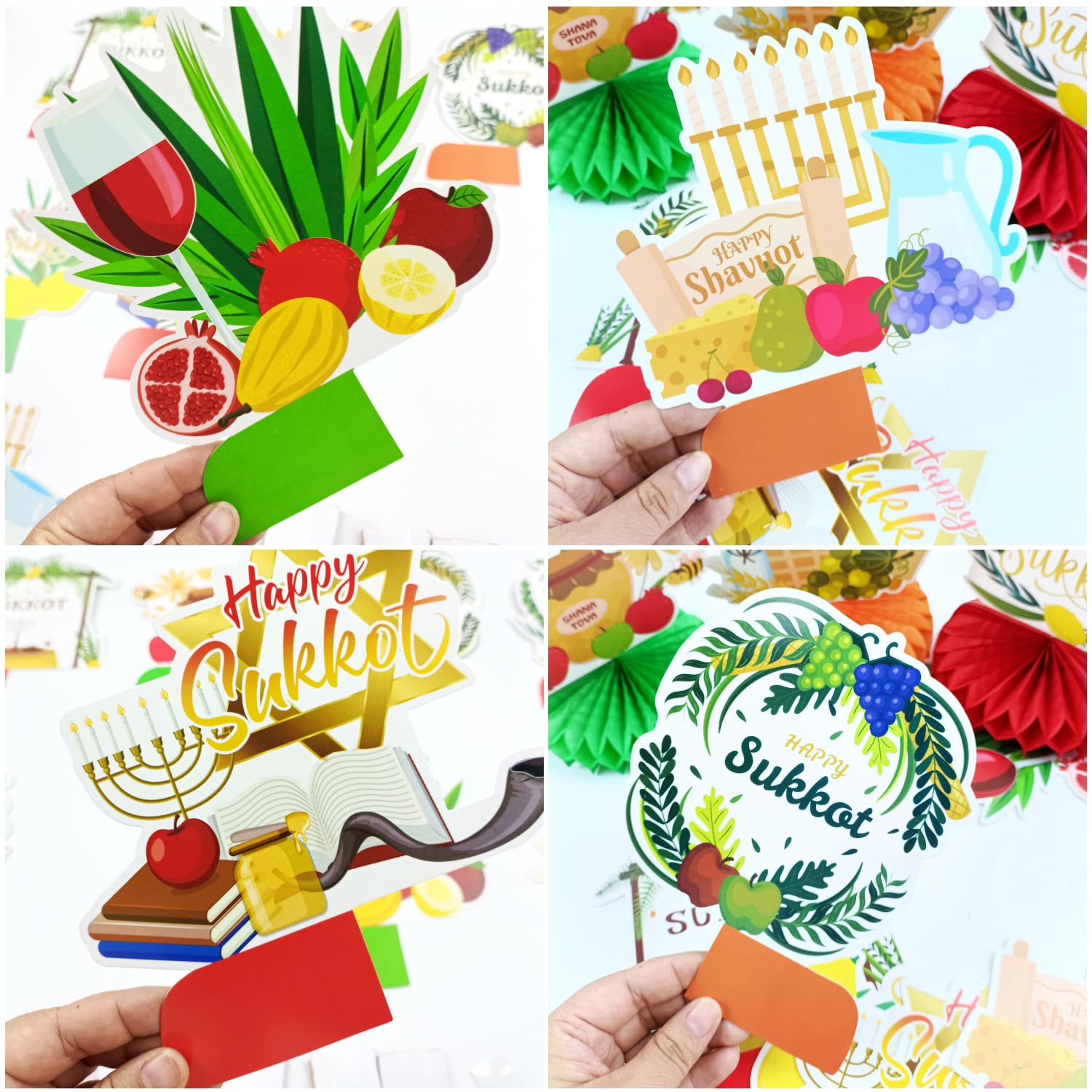 LOONELO 9 Pcs Happy Sukkot Honeycomb Centerpieces, Sukkot Table Decorations Table Toppers Party Decorations for Jewish Holiday Celebration Festival