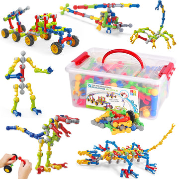 170 Pcs STEM Building Toys for Kids Ages 4-8, Building Blocks Educational Construction Engineering Building Kit for Ages 3 4 5 6 7 8 9 Year Old