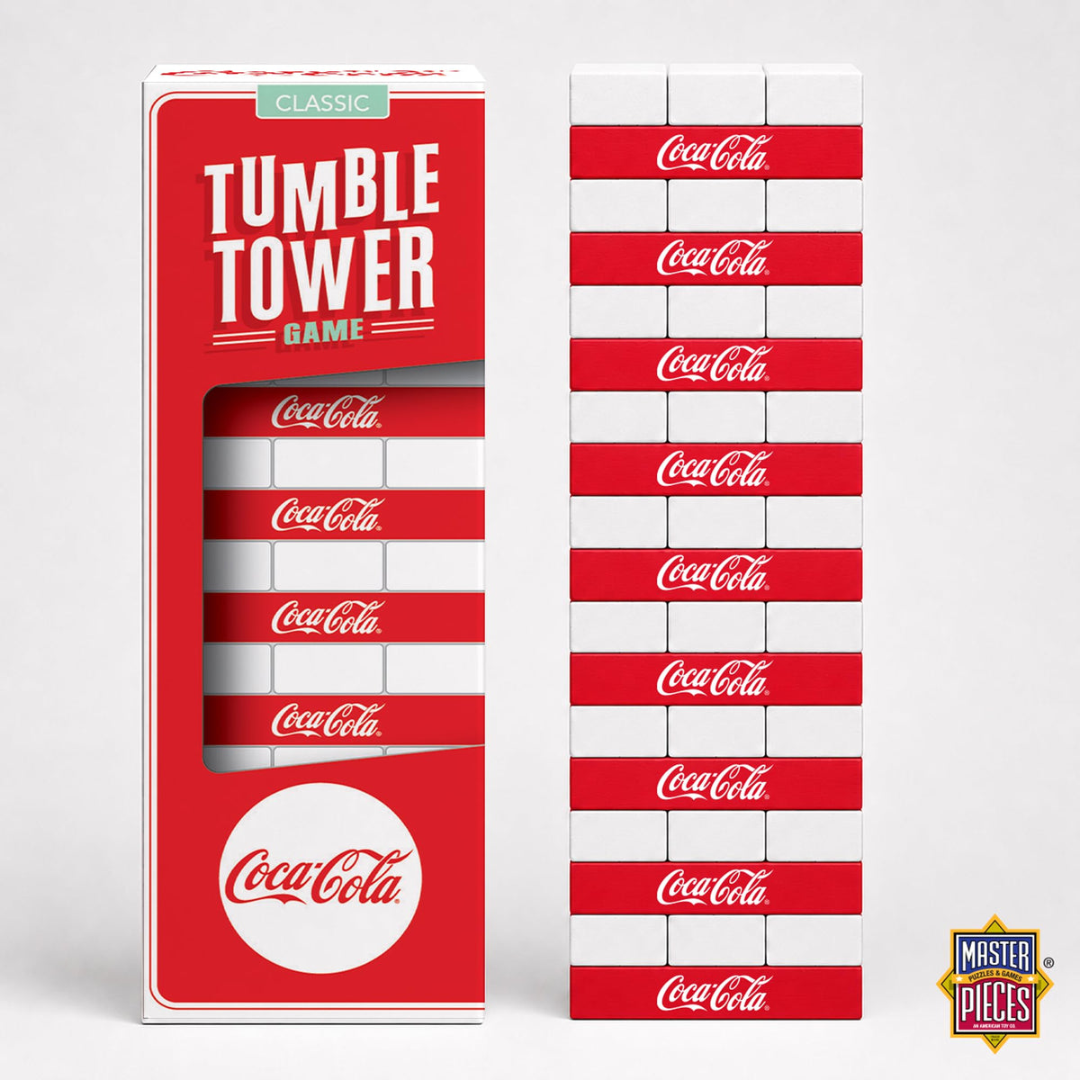 MasterPieces Family Games - Coca-Cola Wood Block Tumble Tower - Officially Licensed
