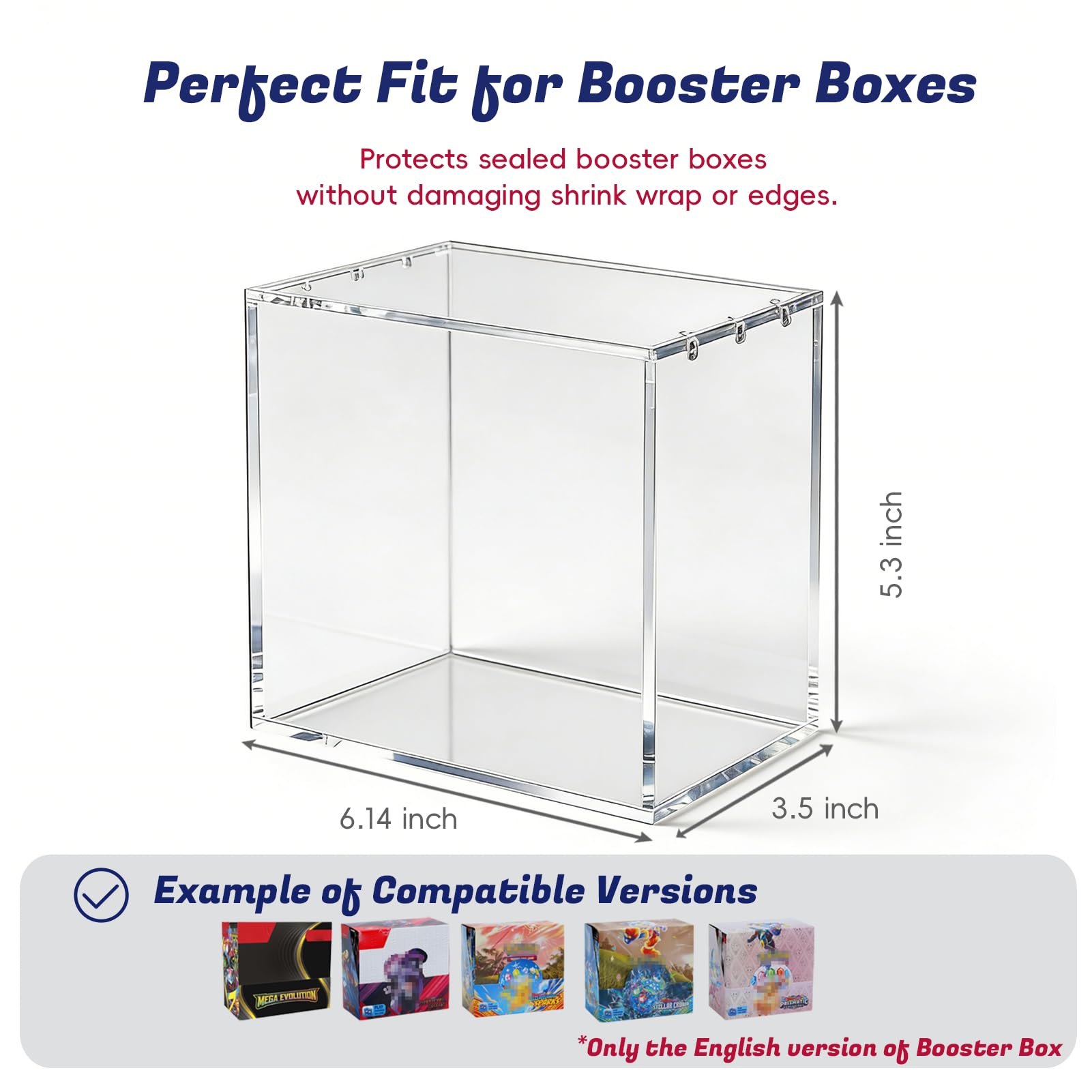 Booster Box Acrylic Case 3 Pack - Magnetic Lid Clear Display Protector, 8MM Thick Acrylic Protective UV Resistant Storage Compatible with PKMN Booster