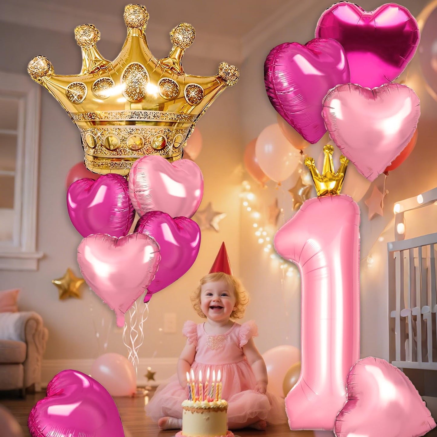 Princess 4th Birthday Party Decorations, 40 inch Large Pink Crown 4 Balloon for Girls’ Princess Royal Birthday Decorations, Party Supplies Favors