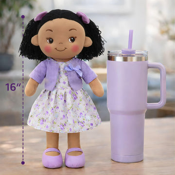 Linzy Toys 16 Inch Purple Hailey Soft Plush Rag Doll for Girls - Adorable Stuffed Sleeping Cuddle Buddy for Toddlers, Infants, Babies - Cute Hug Doll
