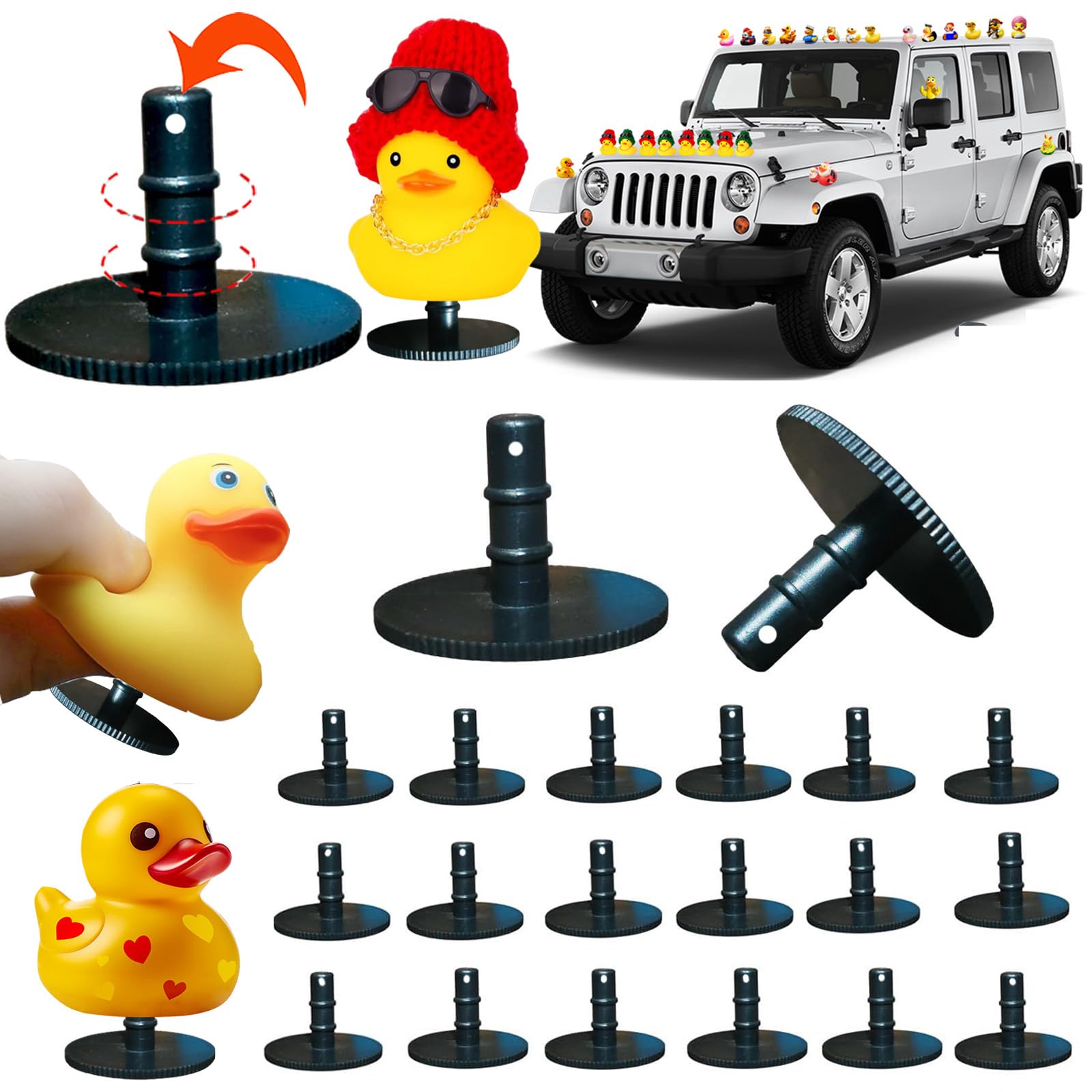 AKLOPE 2024 New Duck Plug - Rubber Duck Mount,Flock Locker Rubber Duck Holder for Jeep Dash and Fixed Display,Gift for Jeep LoverIncludes Double Sided