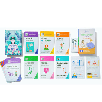 COREALL Korean Language Learning Bundle - Hangul Flash Cards & Travel Expressions - Beginner's Korean Gifts with Digital Book (Enhanced)