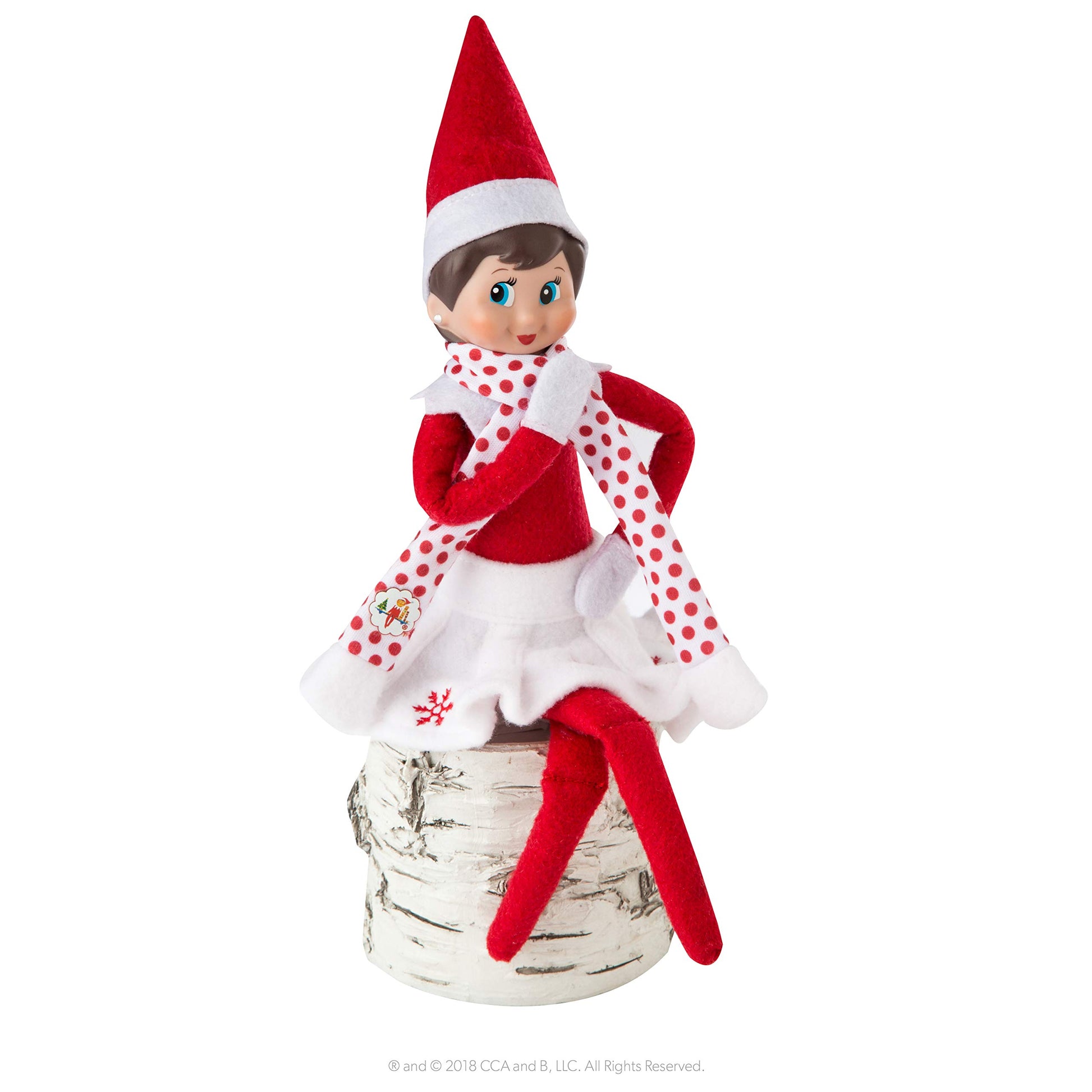 The Elf on the Shelf Claus Couture Collection Snowflake Skirt & Scarf - Red and White Holiday Outfit for Scout Elves - Festive Elf Clothes Accessory
