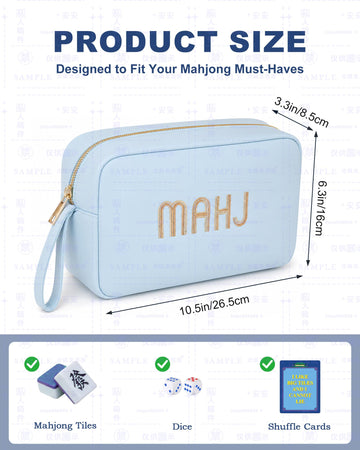 Mahjong Tile Bag for American Mahjong Set, Embroidered Mahjong Bag with Strap, Storage Organizer for Mahjong Accessories, Fits Mahjong Card
