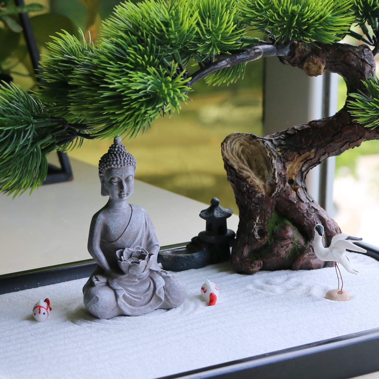 BangBangDa Japanese Zen Garden Kit for Desk - Meditation Rock Sand Garden for Birthday Gift Office Home Desktop Relaxation Decor Bamboo Rakes Bonsai