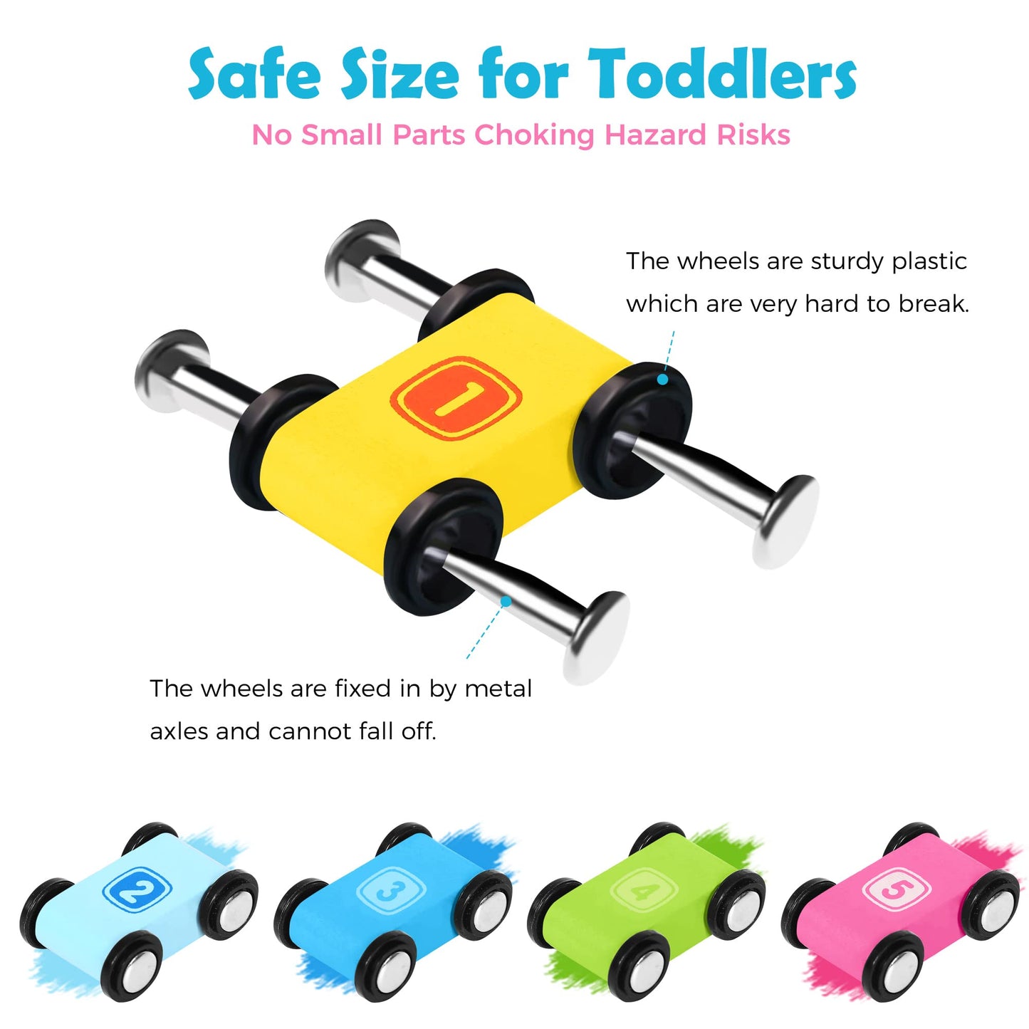 Belleur Montessori Toy for 1-3 Years Old Boys and Girls, Kid Race Track Car for Toddlers with 5 Mini Cars & 5 Ramps, Wooden Montessori Car Ramp Toy