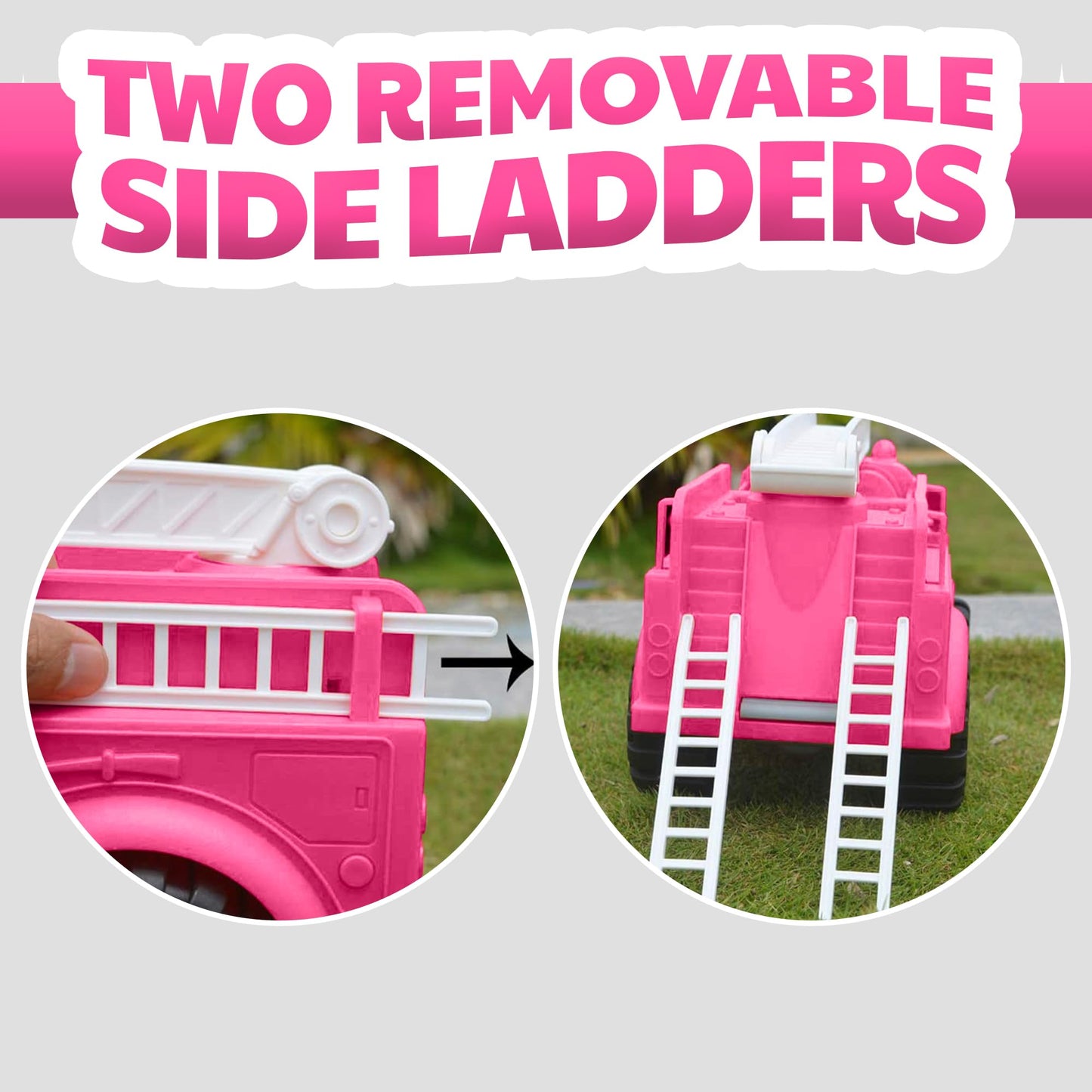 Liberty Imports Big Plastic Toy Fire Truck for Toddlers Boys and Girls | Pink Fireman Engine Vehicle with Rescue Ladders for Indoor and Outdoor