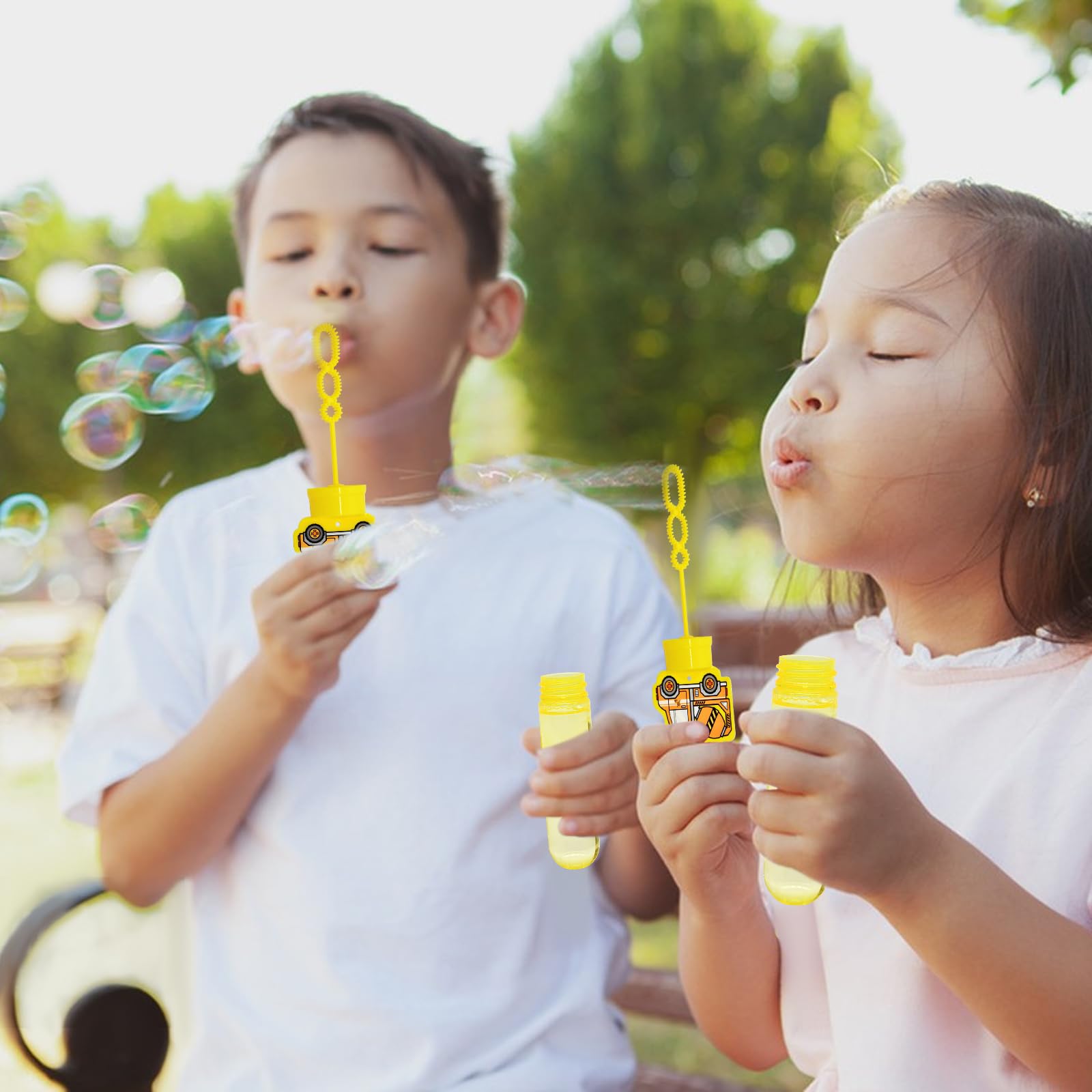24 Pack Construction Truck Bubble Wands for Kids - Large Cartoon Excavator Bubbles Bulk with Refill Solution Toys for Carnival, Goodie Bag Stuffers