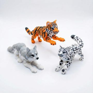 Drifvie 3PCS 6.7-7.7in 3D Printed Animal Set,Articulated Snow Leopard,Tiger & Grey Wolf Action Figures,Realistic Movable Joint Fidget Toys,Wildlife