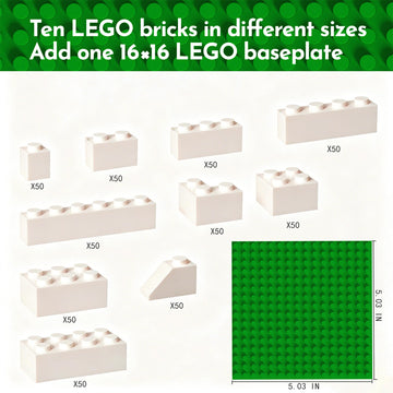 500 Piece White Building Bricks Compatible with LEGO 10 Size with Baseplate