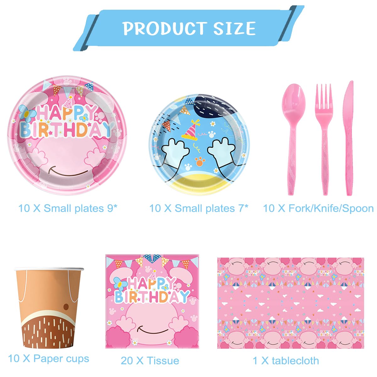 81Pcs Pink Dog Birthday Party Tableware Set Cute Dog Party Decoration Pink Cartoon Birthday Party Supplies