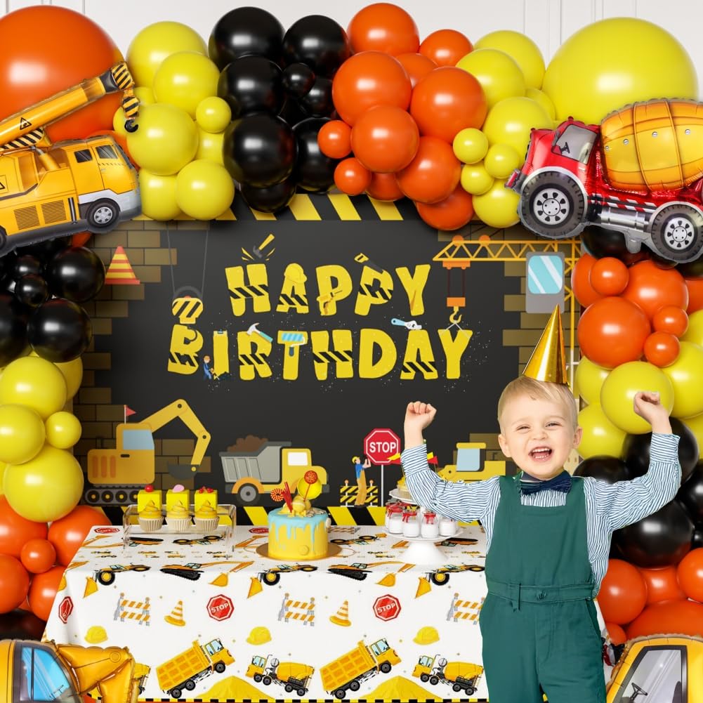 Construction Party Supplies Dump Truck Party Decorations Kits Set arch kit Garland, Construction Backdrop,Construction tablecloth for Kids Party