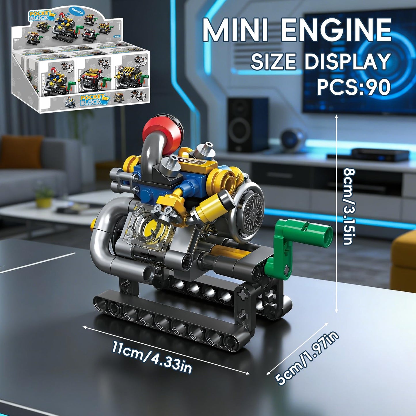 HJPLPXH Mini V8 Engine Building Blocks Set, Mechanical Desk Display