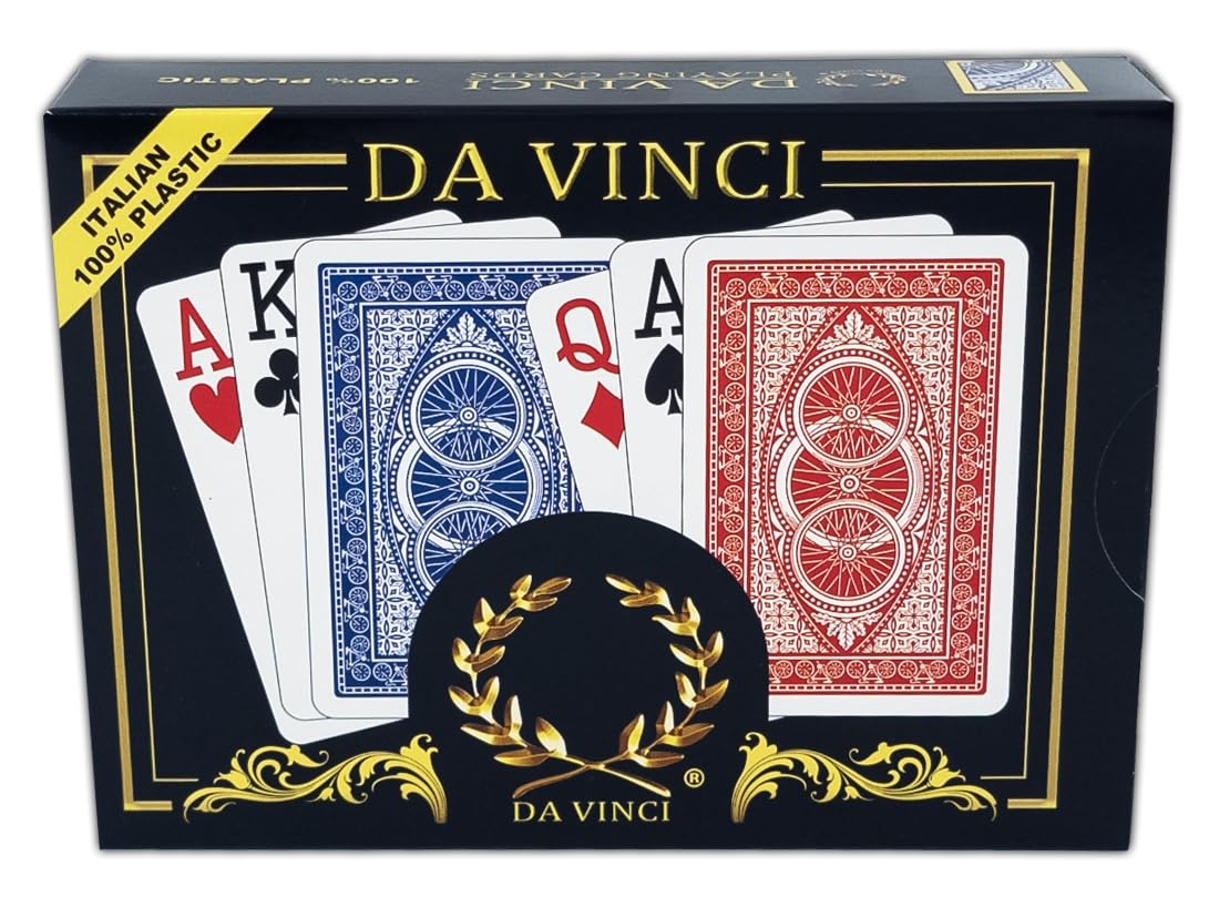 DA VINCI Ruote Italian 100% Plastic Playing Cards 2-Deck Set Bridge Size Large Index