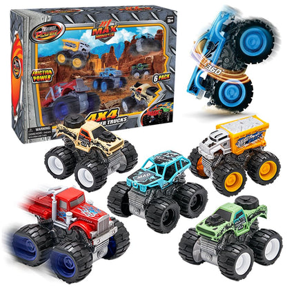 6 Pack Monster Trucks Toys for Boys and Girls, 4-Wheel Drive Friction Powered Push and Go Toy Cars with Giant Wheels, 360° Crazy Stunts, Age 3, 4-7