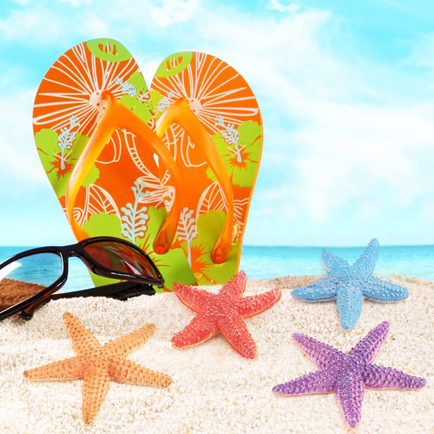 WONWONTOYS Starfish for Crafts 4PCS 3 Inch Starfish Decor Ornaments for Wedding Party Christmas Home Crafts Seashells for Kids Toddler Sea Shells Sea