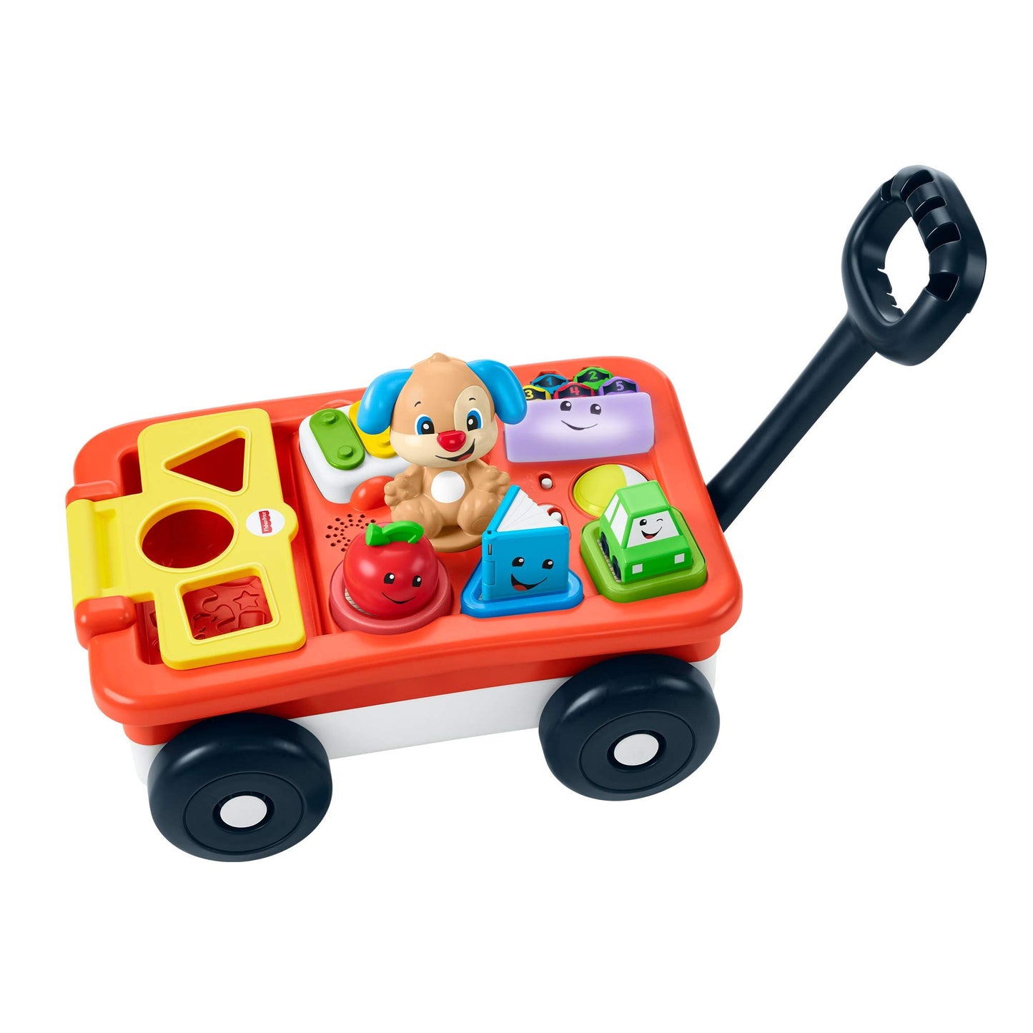 Fisher-Price Laugh & Learn Pull & Play Learning Wagon - German Edition, interactive toy wagon with shape blocks and learning content for baby