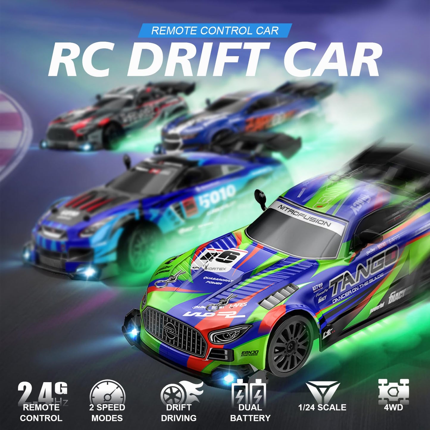 EOQIFJM RC Car for Kids, 1:24 4WD High Speed Remote Control Drift Car
