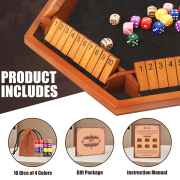 Toidgy 1-6 Players Shut The Box Dice Games, Wooden Board Table Math Game with 16 Dice and Instructions, Classics Close The Box Board Game for Adults