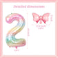Number 2 40 Inch Rainbow Star Gradient Giant Number Balloon & Mini Bow Balloon Foil Mylar Number Balloons Children's Birthday Girl Party Anniversary