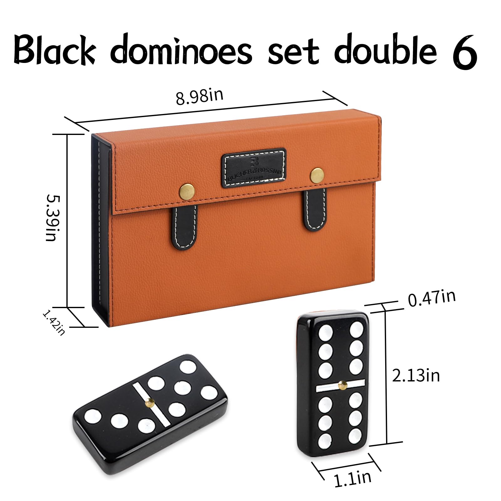 Bucher&Rossini Dominoes Set Double 6 - Classic Black Domino's Game Set for Adults and Kids Idea Gift Present for Domino Players or Family Game Night