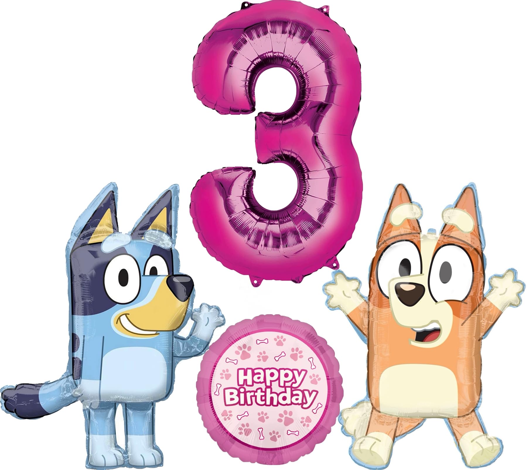 Bluey and Bingo Girl 3rd Birthday Party Supplies Foil Balloons Decorations