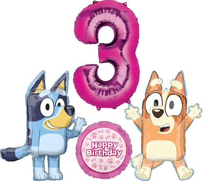 Bluey and Bingo Girl 3rd Birthday Party Supplies Foil Balloons Decorations