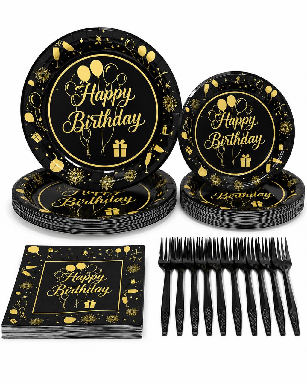 ECOHARV 96Pcs Birthday Party Paper Plates and Napkins for Themed Party Supplies, Tableware for Men Women Bachelorette,Birthday Gatherings