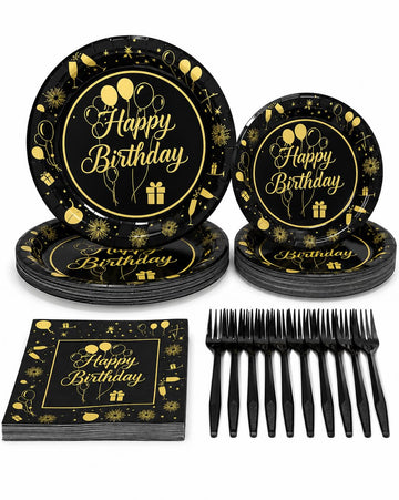 ECOHARV 96Pcs Birthday Party Paper Plates and Napkins for Themed Party Supplies, Tableware for Men Women Bachelorette,Birthday Gatherings