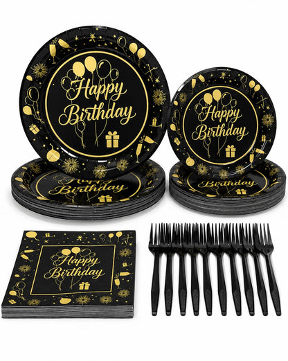 ECOHARV 96Pcs Birthday Party Paper Plates and Napkins for Themed Party Supplies, Tableware for Men Women Bachelorette,Birthday Gatherings