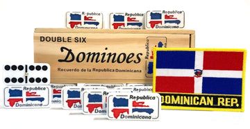 Double Six Dominican Republic Flag Engraved Dominoes
