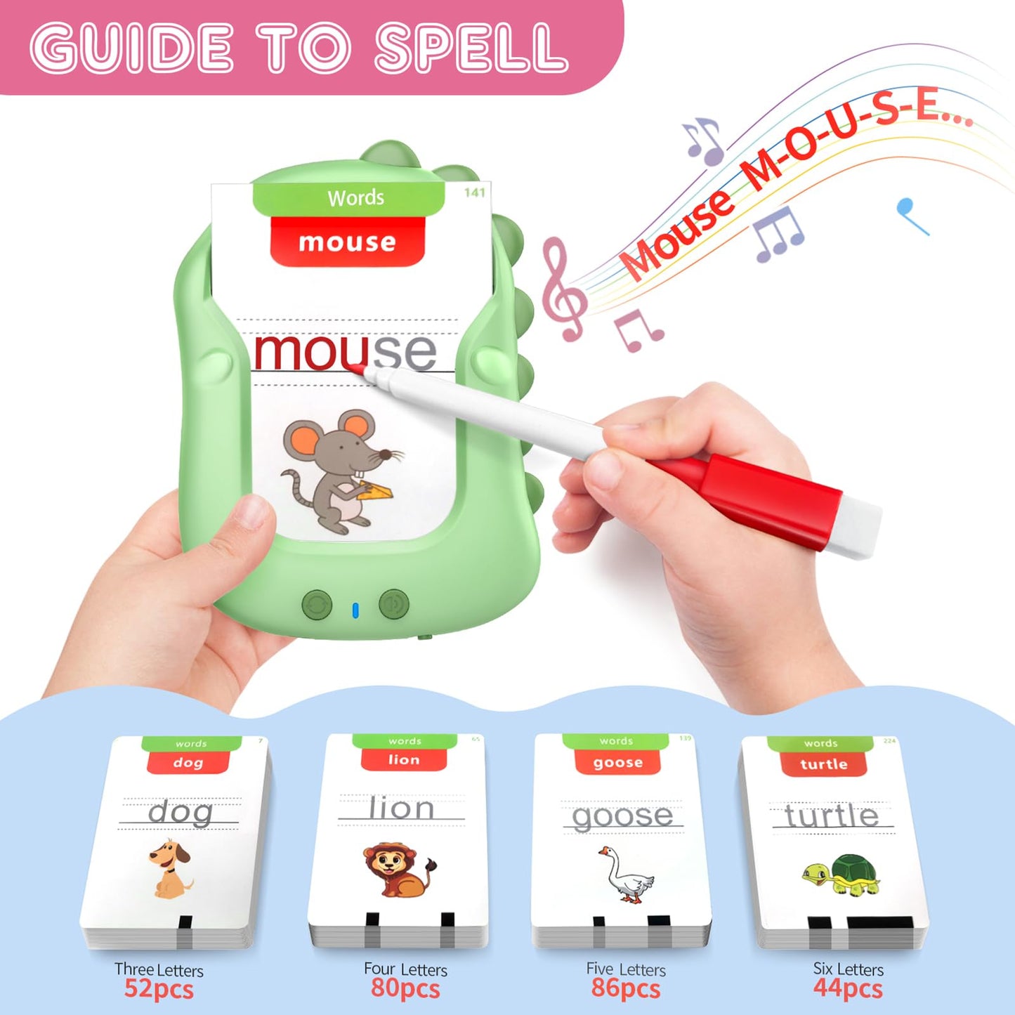 Reusable Writing & Drawing Talking Flash Cards for Toddlers 2-6, 336 Words Phonics Learning Toys with 8 Color Pens, Montessori Speech Therapy Autism