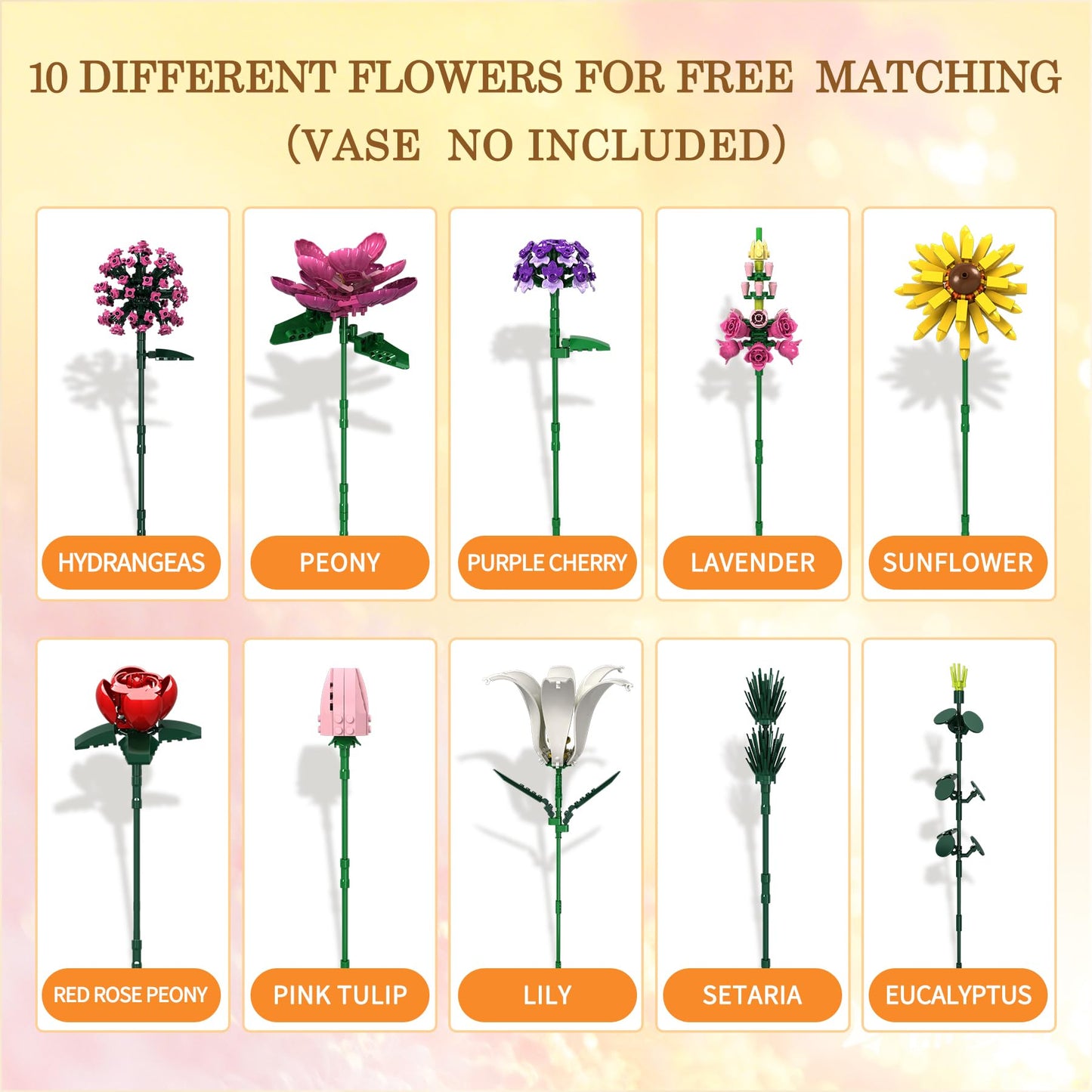 Flower Building Blocks Set, Multiple Flowers Bouquet Building Set, Artificial Flowers Arrangement Building Toys, Office Home Decoration, Valentine