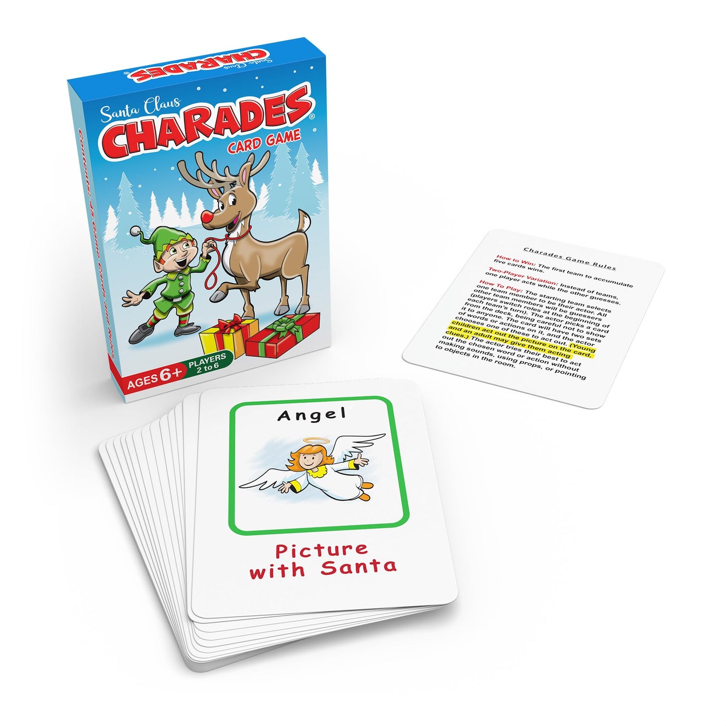 Arizona GameCo Santa Claus Charades, a Fun Christmas Game for Kids Ages 6+ - No Reading is Required to Play - Christmas Party, Family Board Game