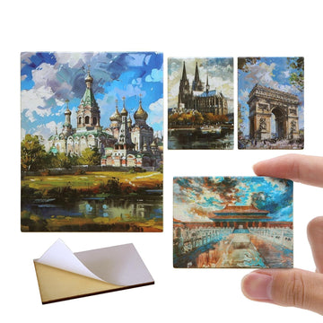 iLAND 1/12 Scale Accessories, 4 Miniature Dollhouse Pictures of Famous Architecture w/Boards