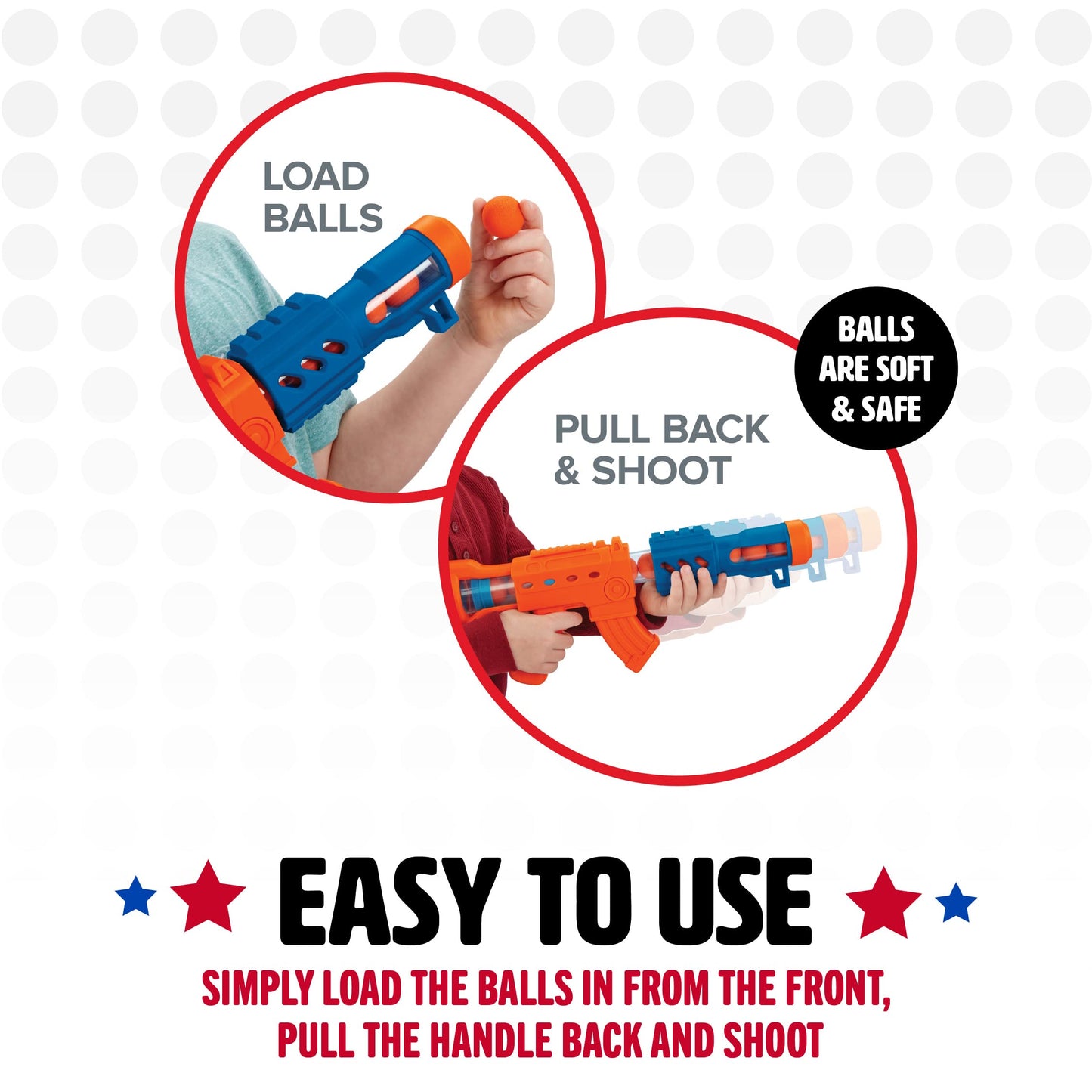 NSG Aeroblast Shooting Games for Kids - 2pk, 24ct Soft Foam Balls and 2 Pump Action Blaster Guns, 2-Player Toy Blaster Gun Set with Standing Shooting