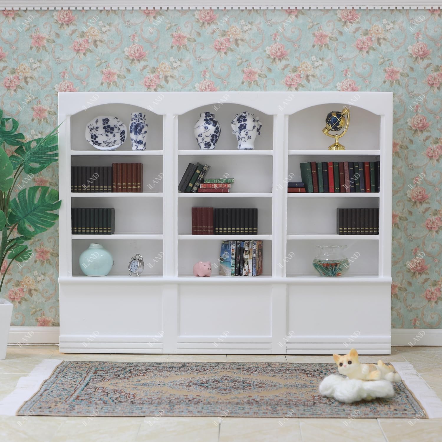 iLAND Dollhouse Bookshelf 1/12 Scale Dollhouse Furniture Mini Wooden Bookshelf for Miniature Books Mini Bookcase 1/12 Scale Accessories Mini Library