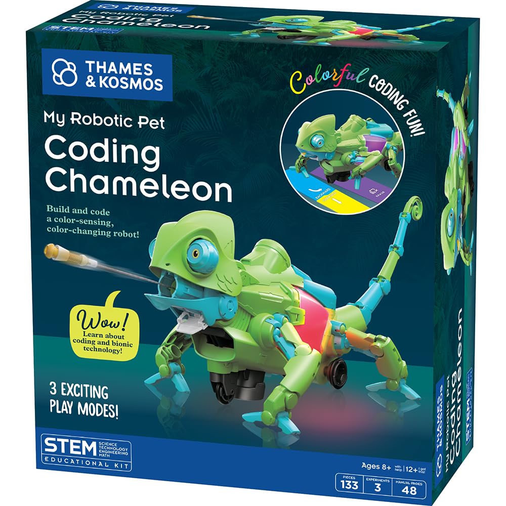 Thames & Kosmos My Robotic Pet: Coding Chameleon STEM Building & Experiment Kit | Color-Sensing Coding Robot for Boys & Girls Ages 8+, Screen-Free