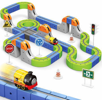Magnetic Train Set, 126 PCS Electric Train Set for Kids, USB Rechargeable Magnetic Train Track, Easy Assembly Train Track Set, Creative STEM Toy