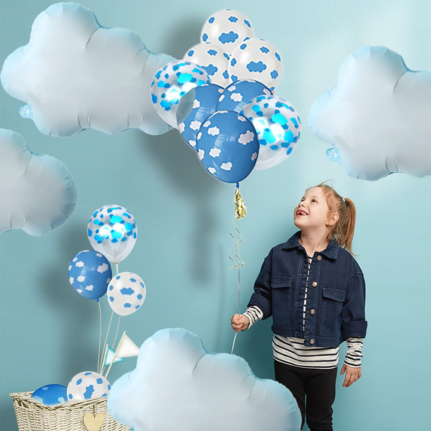 YuBoBo 42PCS Foil Cloud Balloons And Latex Balloon Baby Shower Decorations For Girl And Boy, Happy Birthday Balloon,Romantic Anniversary Decorations