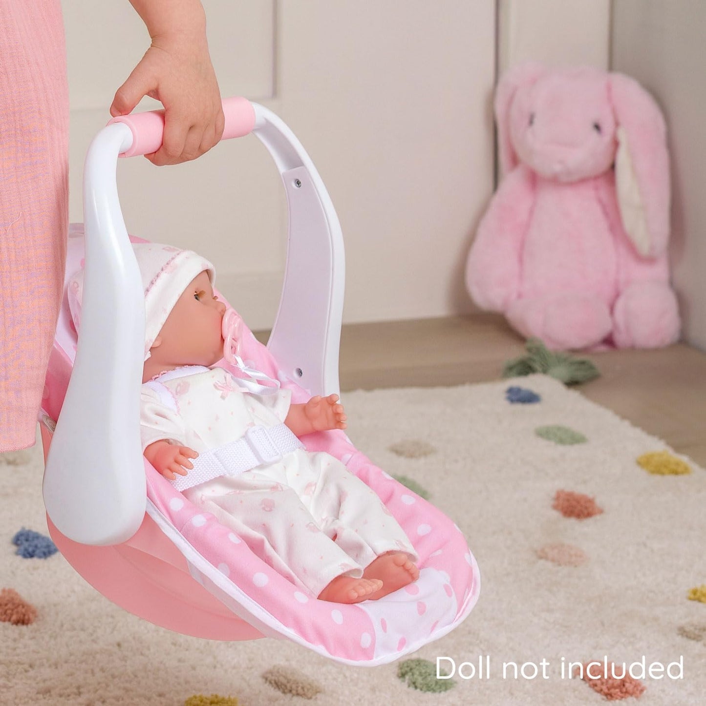 JC Toys Nonis Boutique Baby Doll Carrier - Pink & White Multi-Position Handle, Fits Dolls up to 16 Inches, Realistic Doll Car Seat