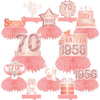 Happy 70th Birthday Rose Gold Table Honeycomb Centerpieces Balloons Theme Decor Table Decorations Table Toppers for Girls Women Sweet Princess 70