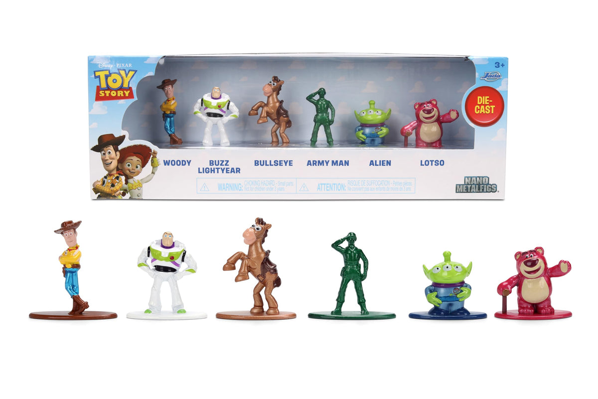 Jada Toy Story Nano Metalfigs 6-Pack Die-Cast Mini Figures 1.65-Inch Scale - Woody, Buzz, Bullseye, Army Man, Alien, Lotso Toys