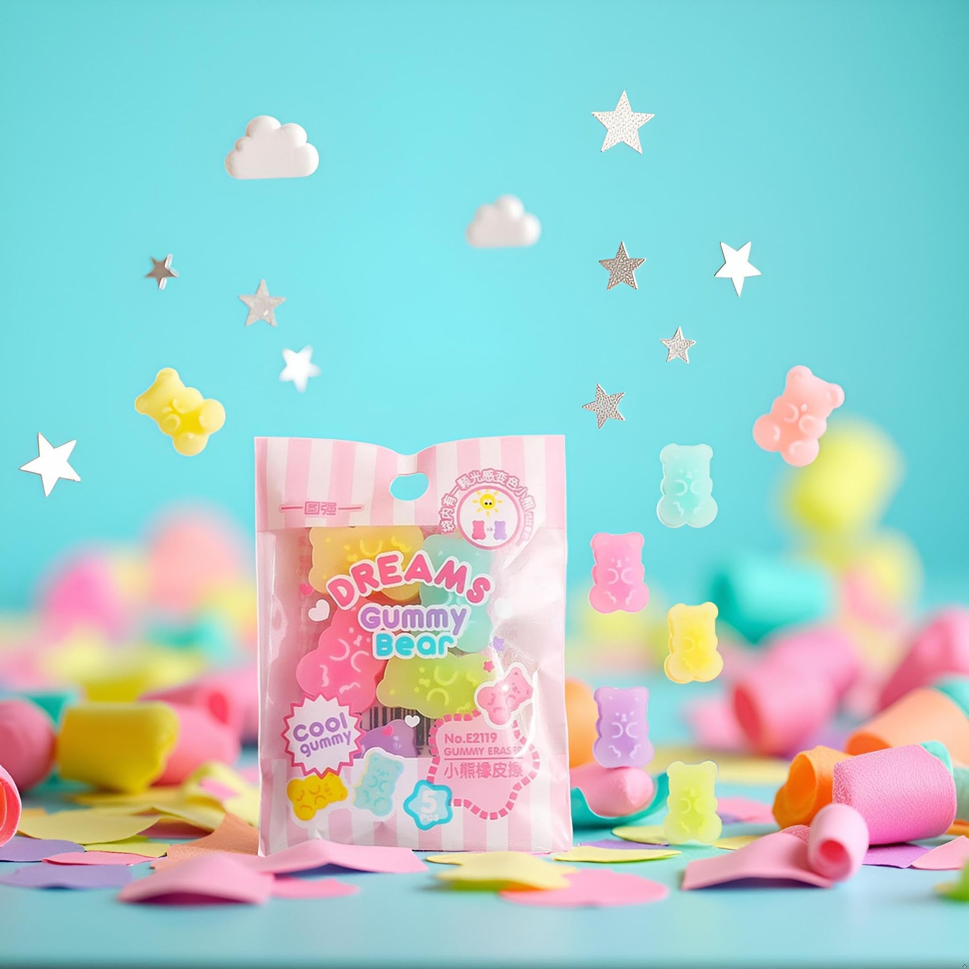 5Pcs Colorful Cute Erasers for Kids, Erasers Animals, Interactive Eraser Pets, Cartoon Bear Pencil Erasers, Stationery Supplies or Students, Drawing