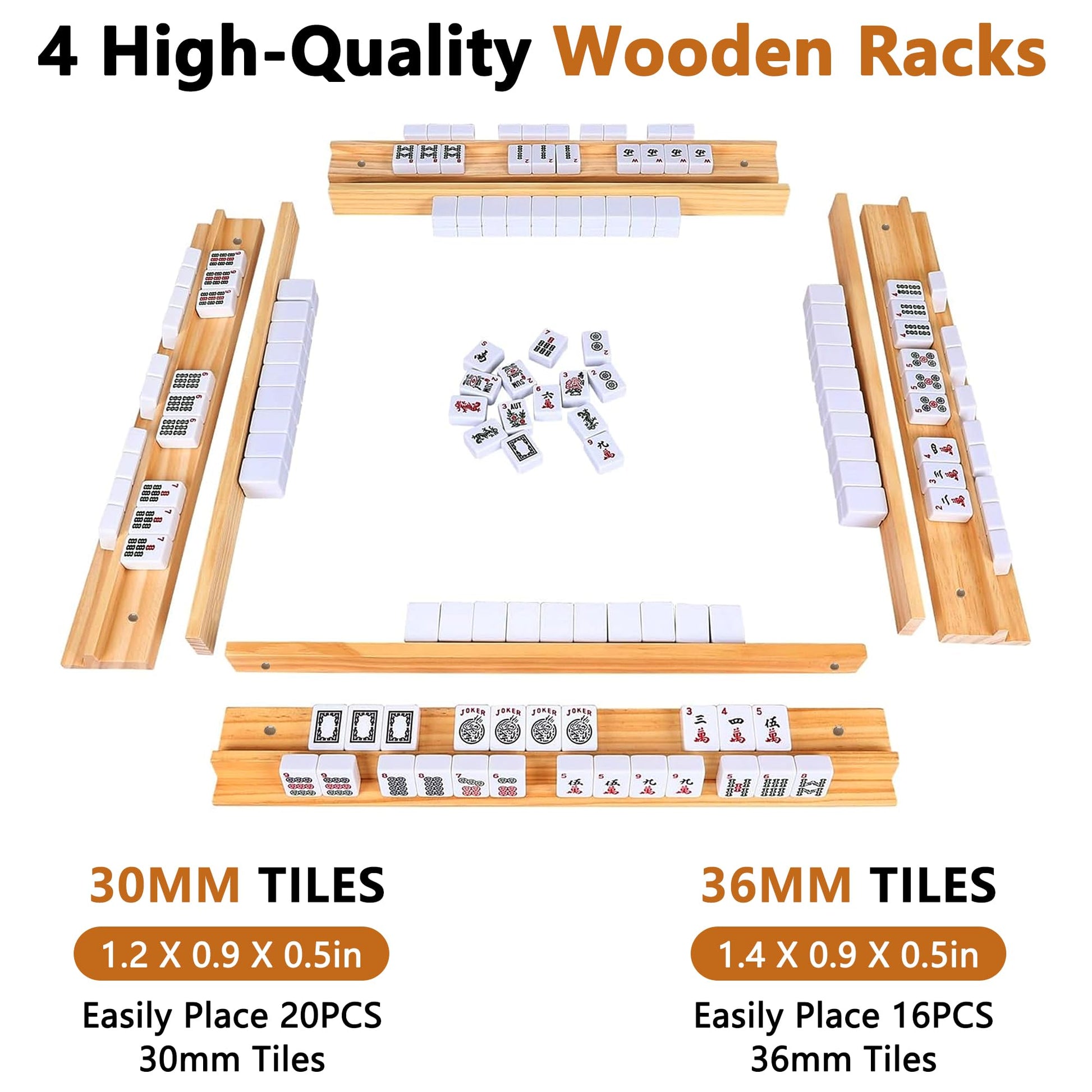 YOZYU 4 Pack Mahjong Racks Set with Detachable Magnetic Pushers,1.2in/1.4in American Mahjong Tile Racks,Wood Mahjong Racks with Pushers?Mahjong