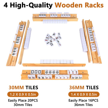 YOZYU 4 Pack Mahjong Racks Set with Detachable Magnetic Pushers,1.2in/1.4in American Mahjong Tile Racks,Wood Mahjong Racks with Pushers?Mahjong