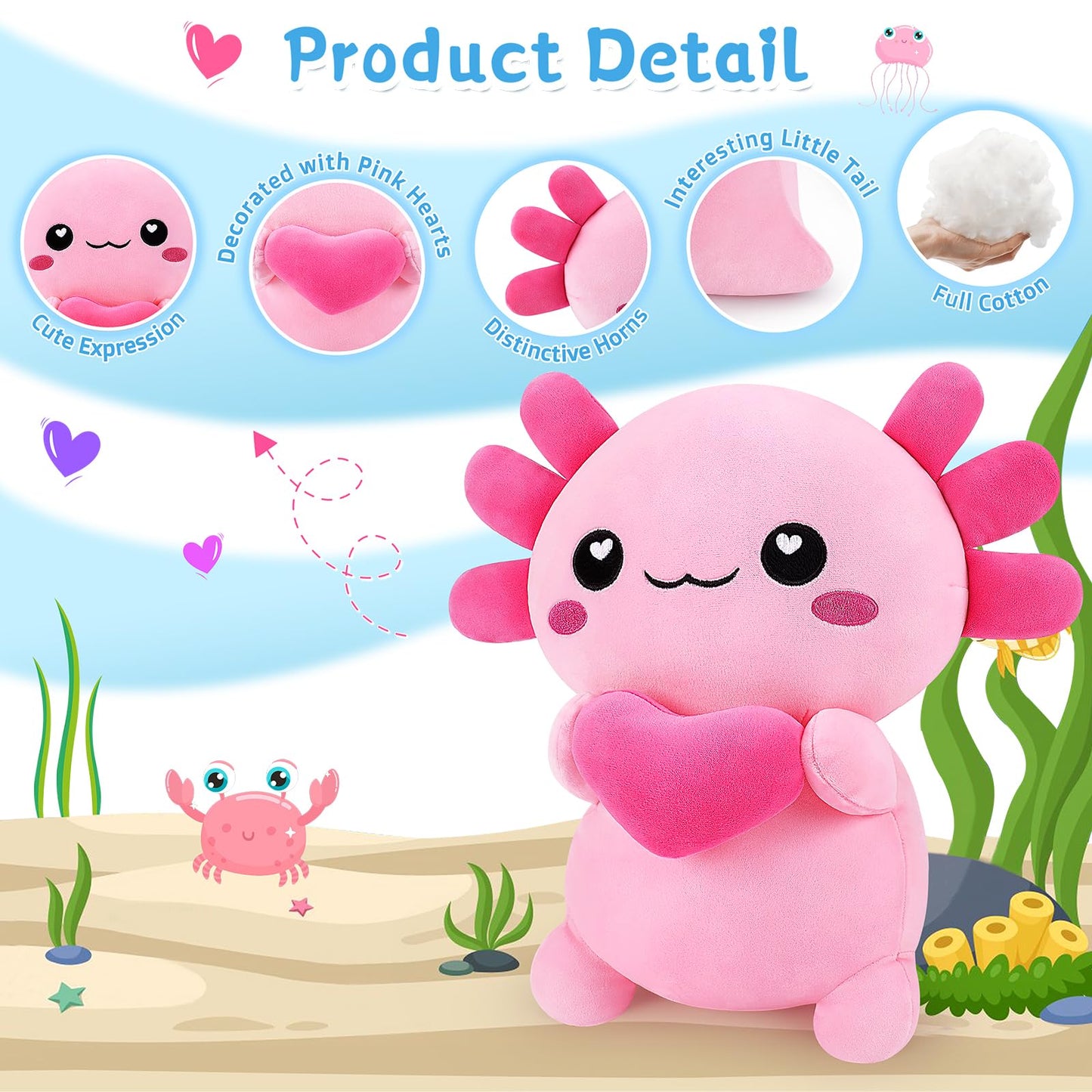 Achwishap Axolotl Plush,Axolotl Stuffed Animal Plush Toys,14” Salamander Plushie,Cute Plushies Soft Newt Plushy Kawaii Plushies Huggging Pillow,Cuddly